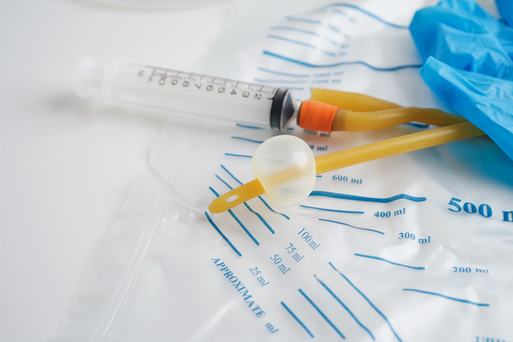 Foley catheter and urine drainage bag collect urine for disability or patient in hospital.
